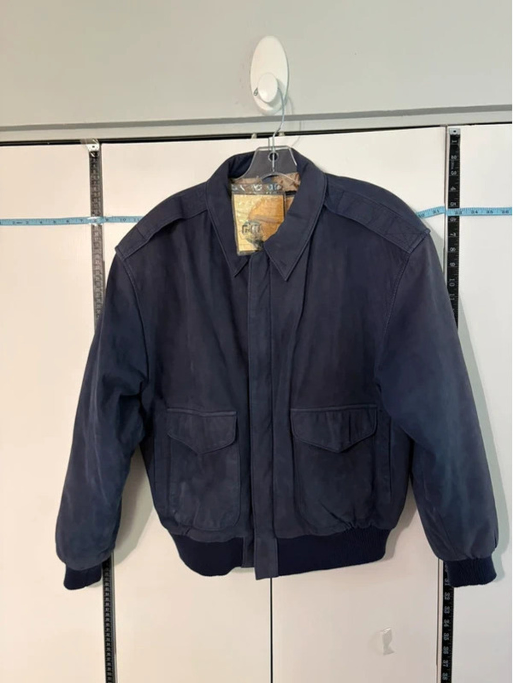G-III Bomber Jacket Suede VTG Mens M Navy Leather Map Lined 90s NWT